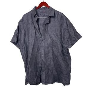 ONSLOE Black Chambrey 100% linen short sleeve button down shirt sz XXXL